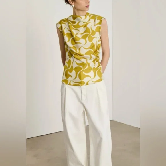 Soeur Eclat Silk Blouse Graphic Cowl Neck Sleeveless French Chic Top M - Picture 1 of 6